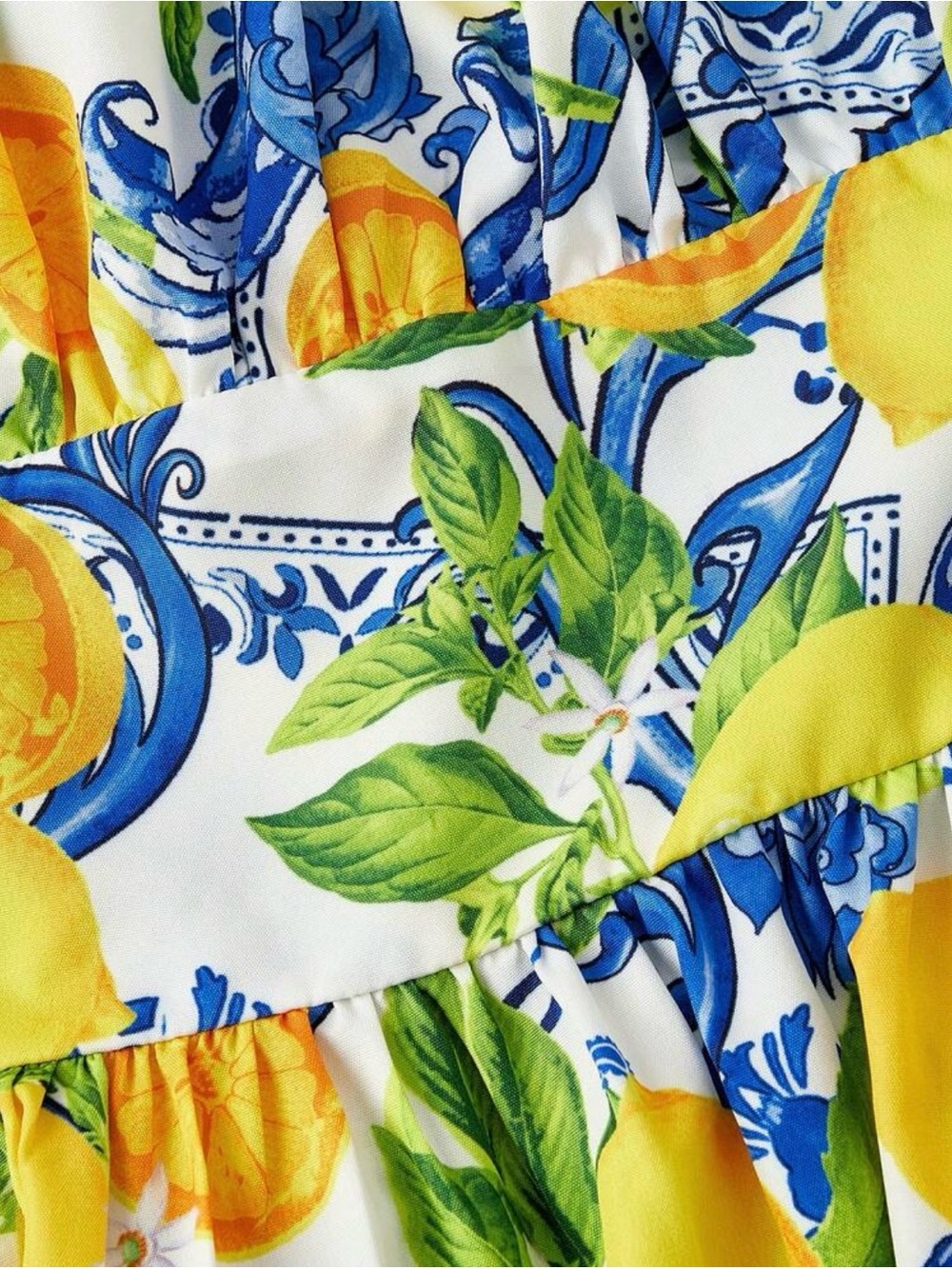 Bow-Tie Strap Lemon Print Floral Dress - Picture 6 of 6